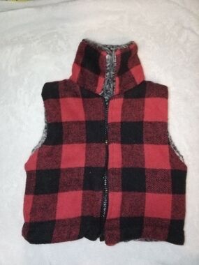 Children's Red & Black Buffalo Plaid Fleece-Lined Vest